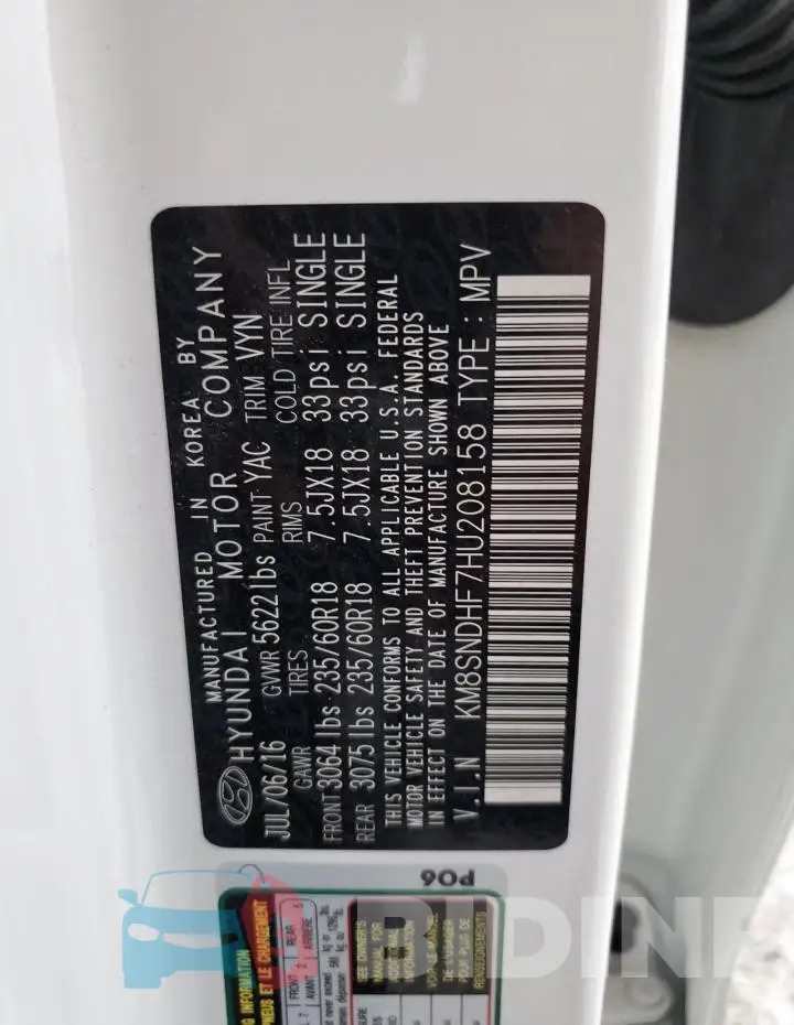 KM8SNDHF7HU208158 Photo# 13