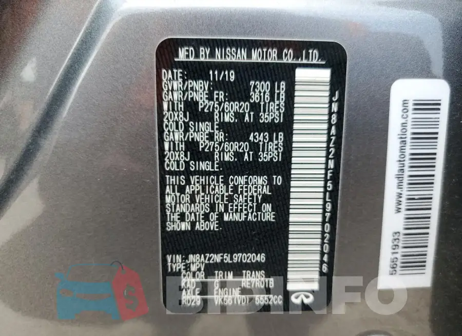 JN8AZ2NF5L9702046 Photo# 14