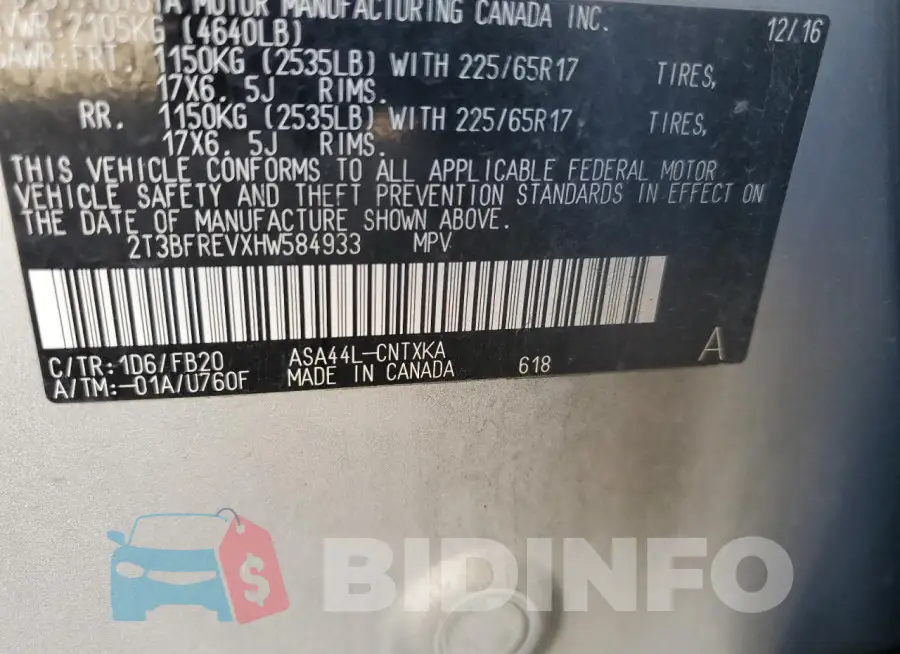 2T3BFREVXHW584933 Photo# 12