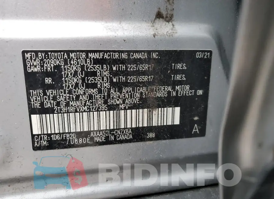 2T3H1RFVXMC127395 Photo# 13
