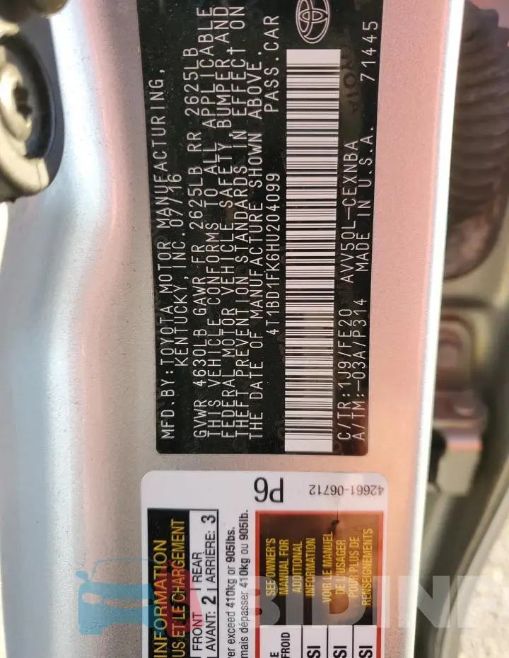 4T1BD1FK6HU204099 Photo# 13