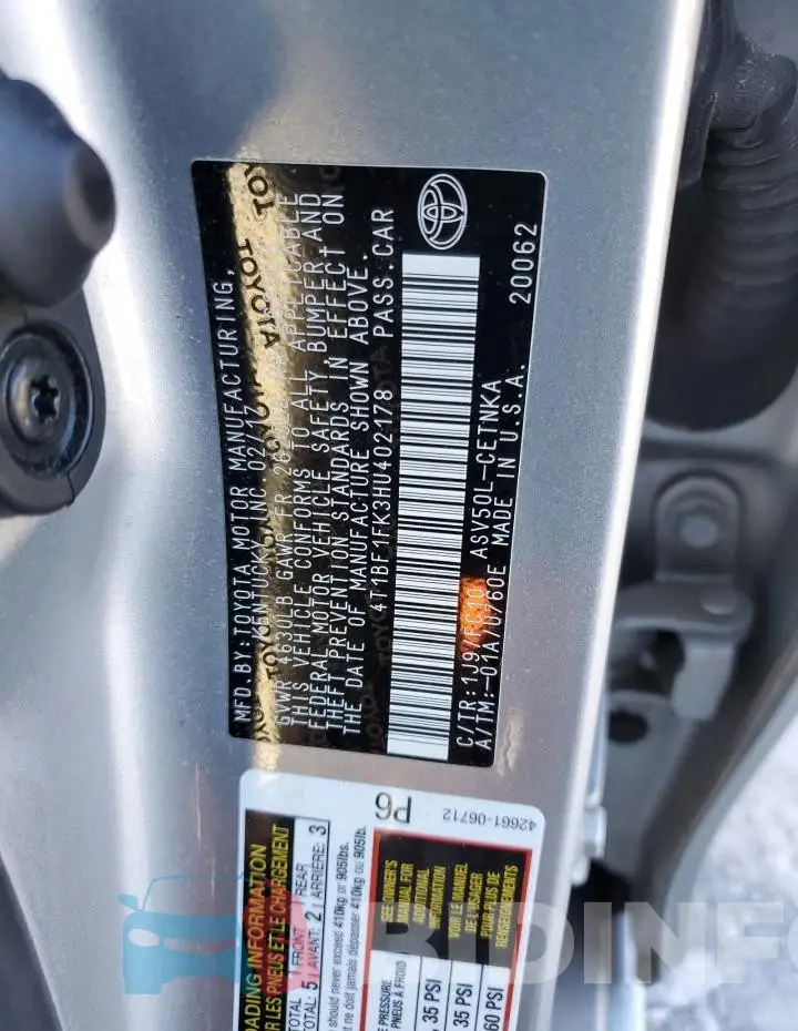 4T1BF1FK3HU402178 Photo# 12