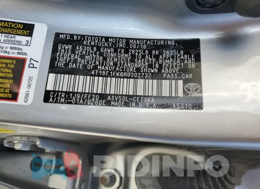 4T1BF1FK6HU302737 Photo# 12