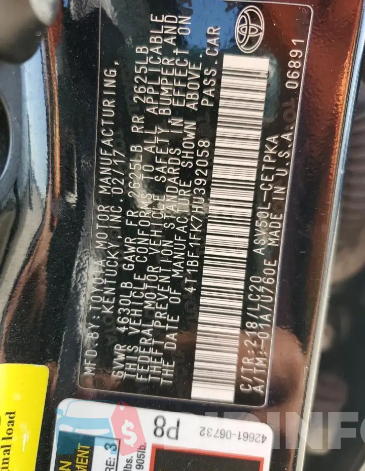 4T1BF1FK7HU392058 Photo# 13