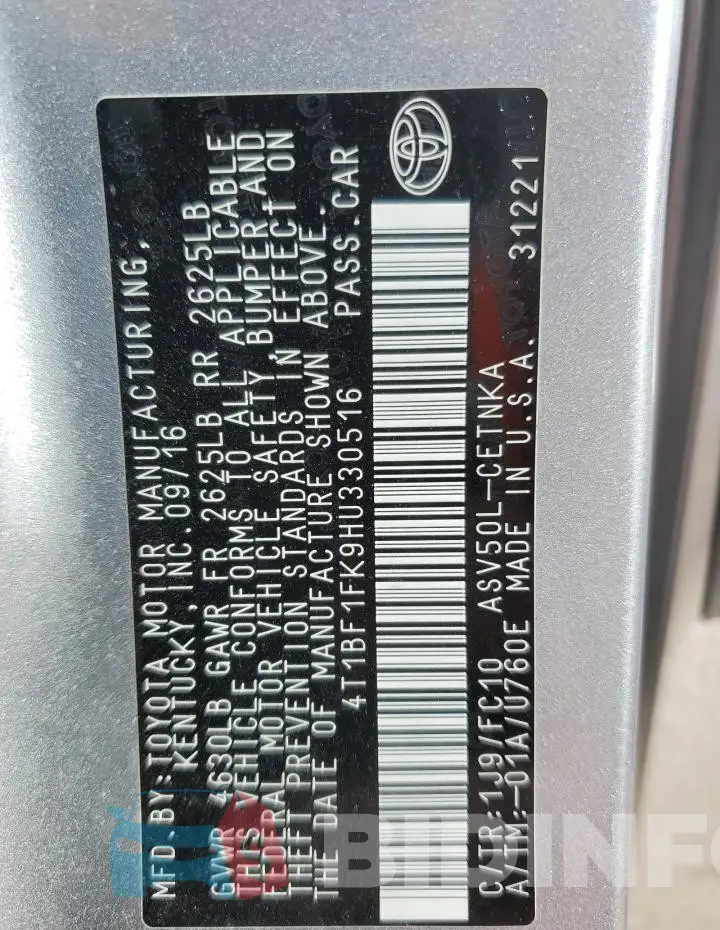 4T1BF1FK9HU330516 Photo# 12