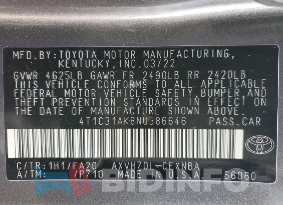 4T1C31AK8NU586646 Photo# 13