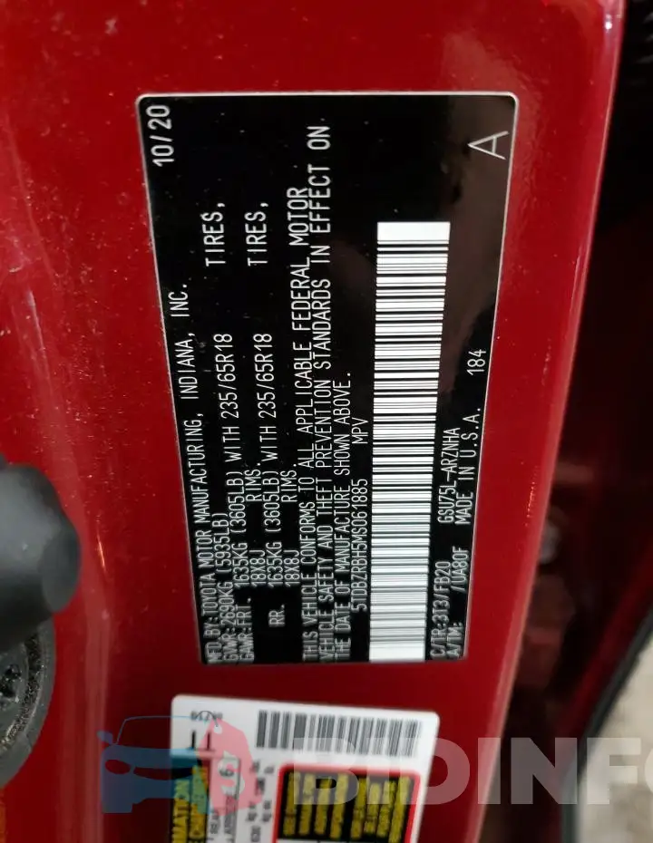 5TDBZRBH5MS061885 Photo# 13