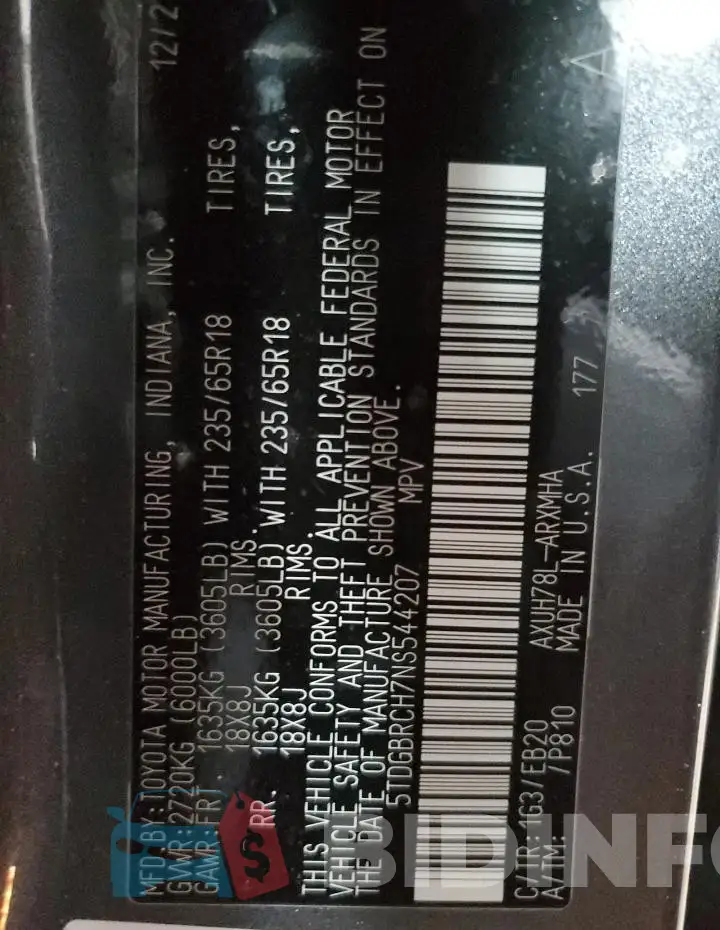 5TDGBRCH7NS544207 Photo# 13