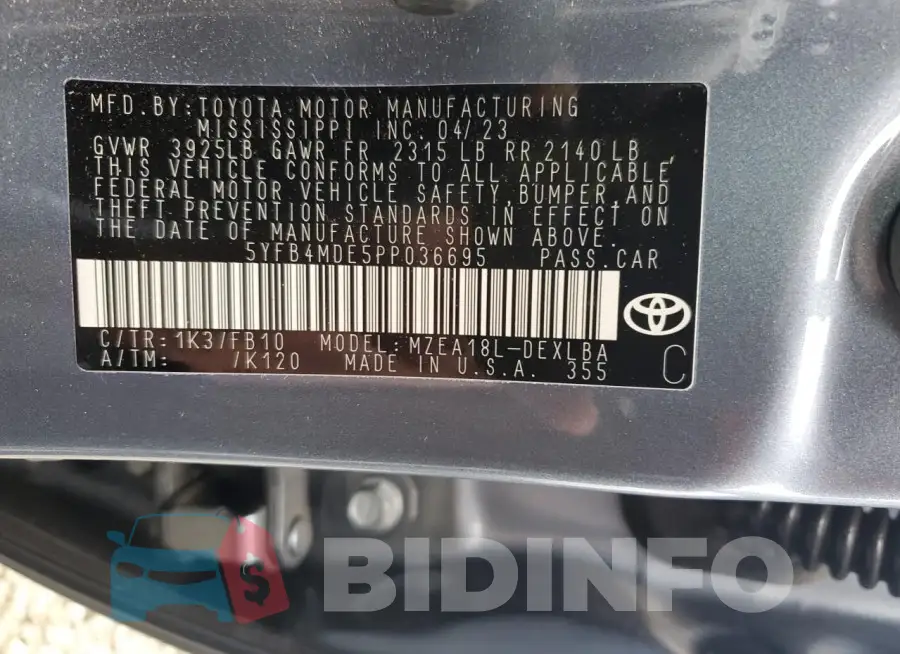 5YFB4MDE5PP036695 Photo# 12