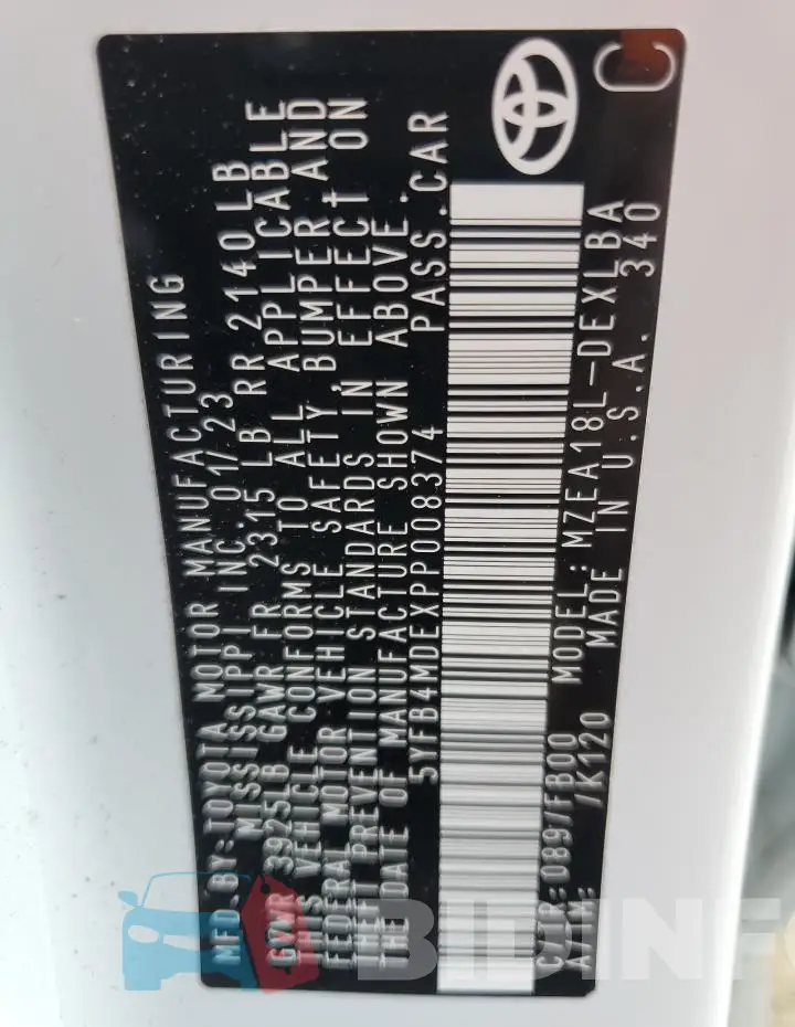 5YFB4MDEXPP008374 Photo# 12