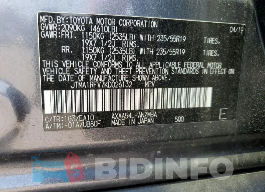 JTMA1RFV7KD026132 Photo# 13