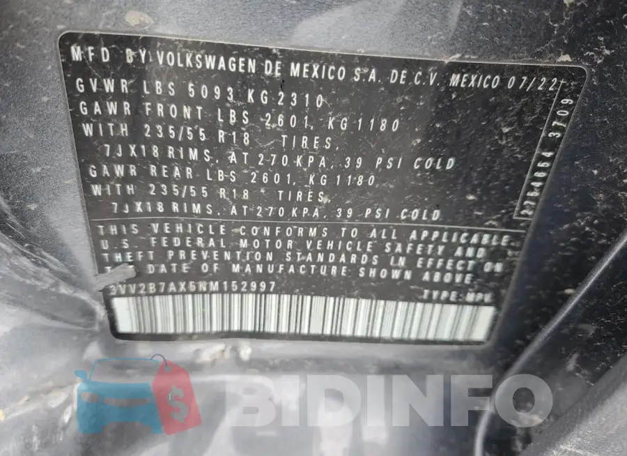 3VV2B7AX5NM152997 Photo# 14