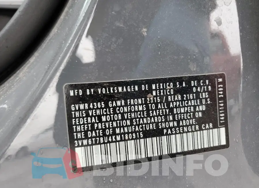 3VW6T7BU4KM180915 Photo# 12