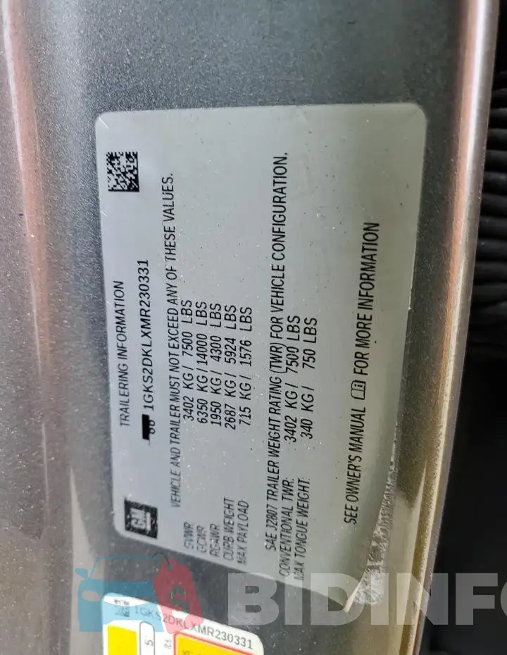 1GKS2DKLXMR230331 Photo# 13