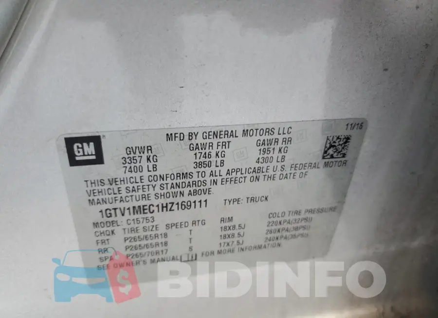 1GTV1MEC1HZ169111 Photo# 12