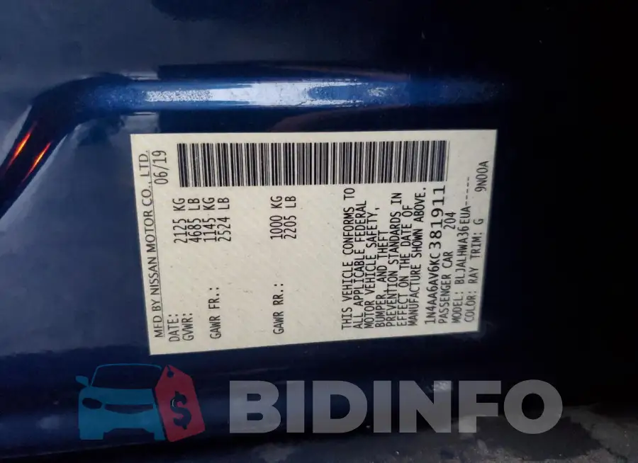 1N4AA6AV6KC381911 Photo# 13