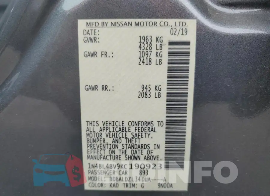 1N4BL4BV9KC190923 Photo# 12