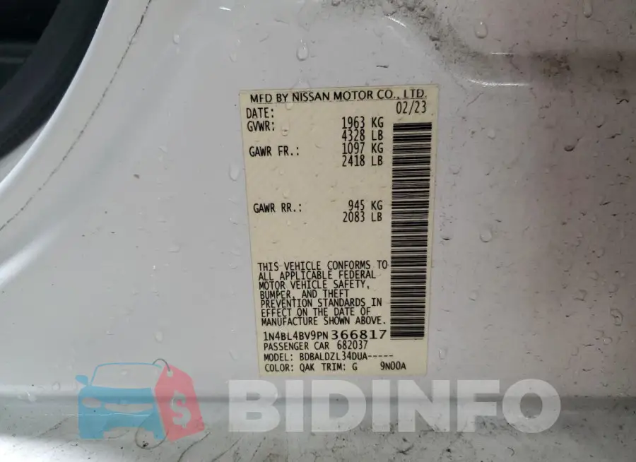 1N4BL4BV9PN366817 Photo# 12