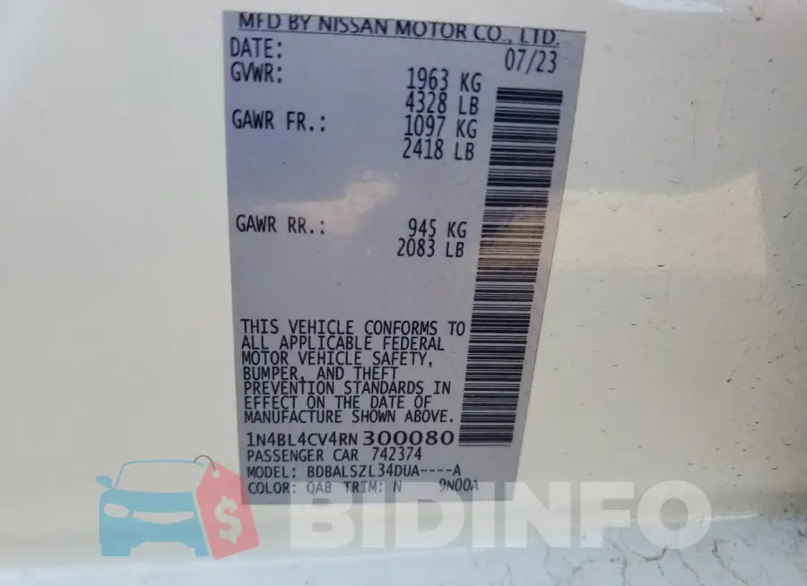 1N4BL4CV4RN300080 Photo# 13