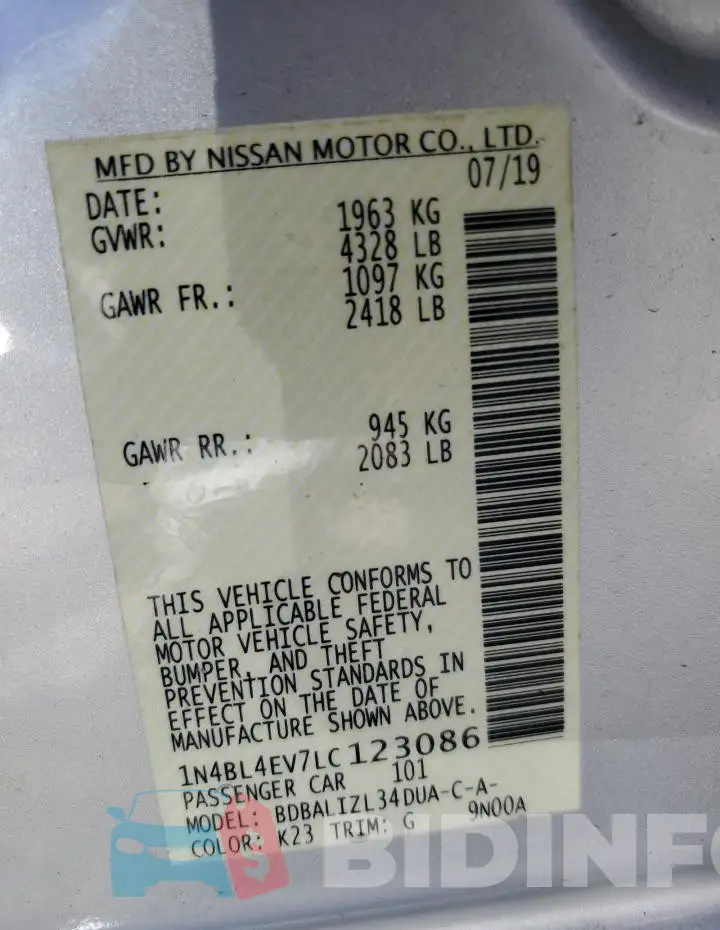 1N4BL4EV7LC123086 Photo# 13