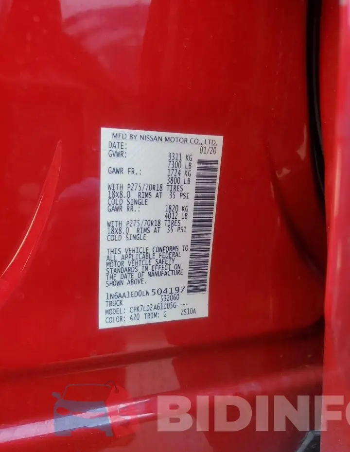 1N6AA1ED0LN504197 Photo# 12