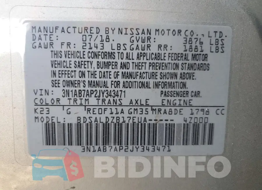 3N1AB7AP2JY343471 Photo# 12
