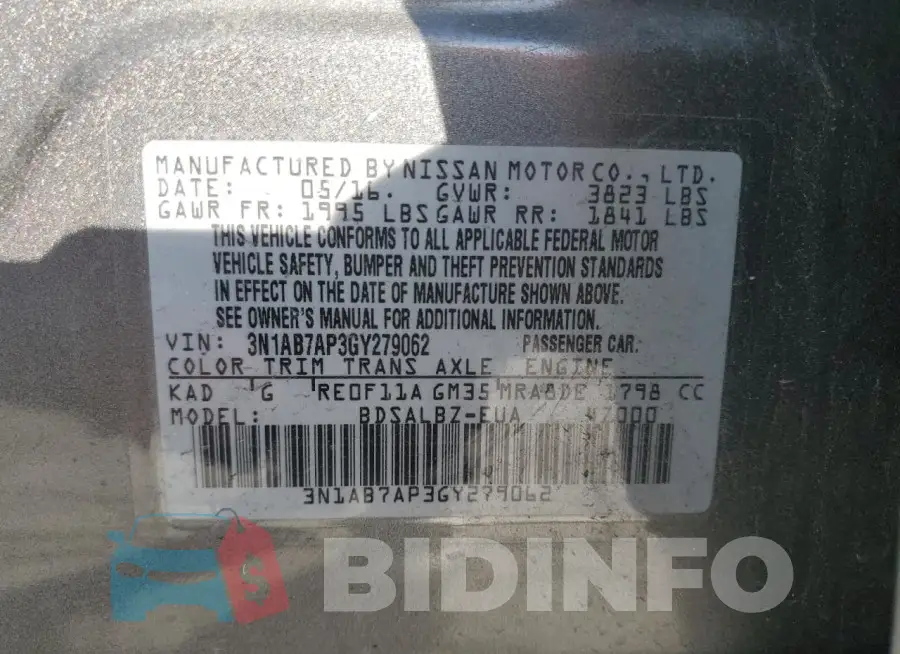 3N1AB7AP3GY279062 Photo# 13