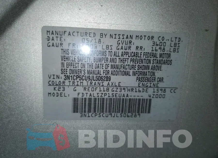 3N1CP5CU9JL506289 Photo# 12