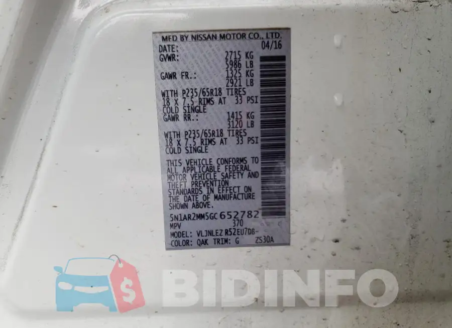 5N1AR2MM5GC652782 Photo# 13