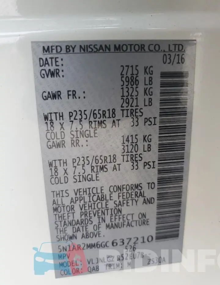 5N1AR2MM6GC637210 Photo# 13
