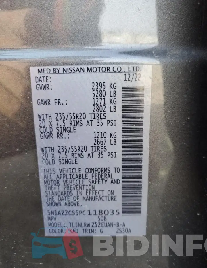 5N1AZ2CS5PC118035 Photo# 13
