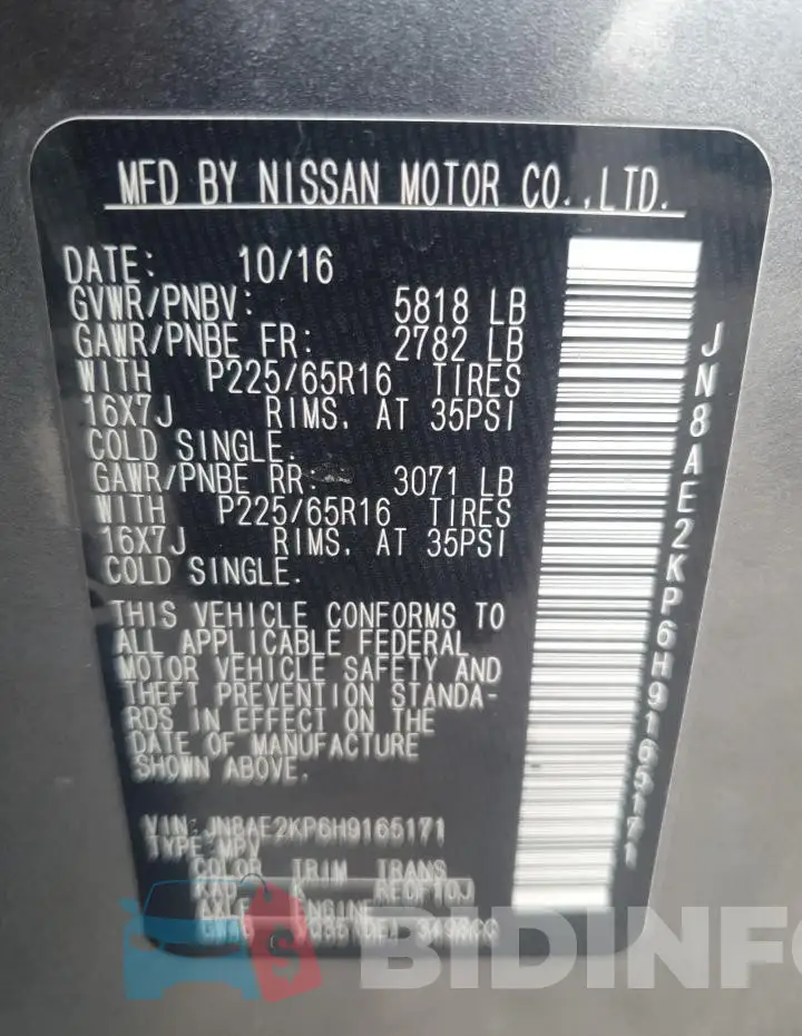 JN8AE2KP6H9165171 Photo# 14