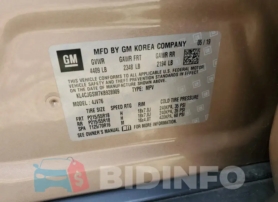 KL4CJGSM7KB928909 Photo# 12