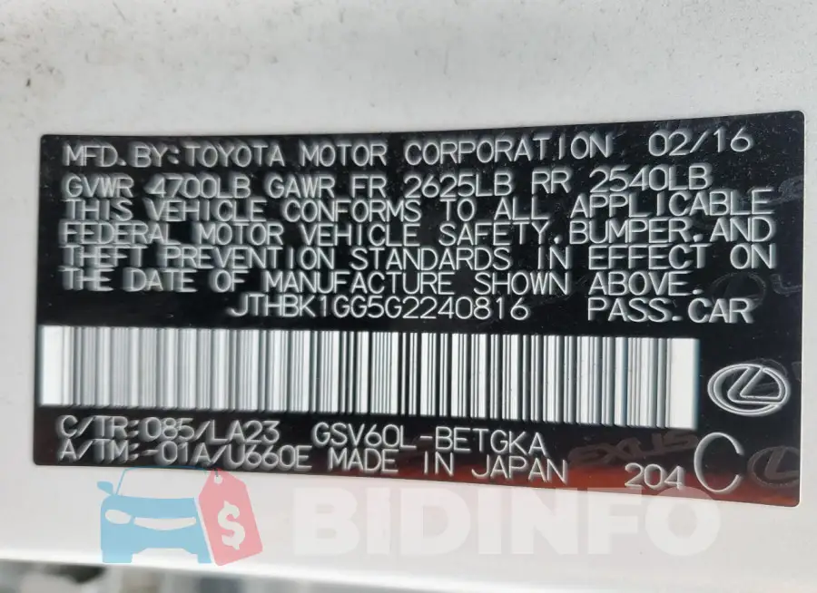 JTHBK1GG5G2240816 Photo# 12