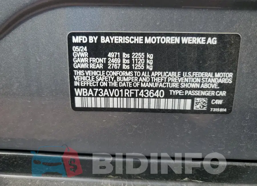 WBA73AV01RFT43640 Photo# 13