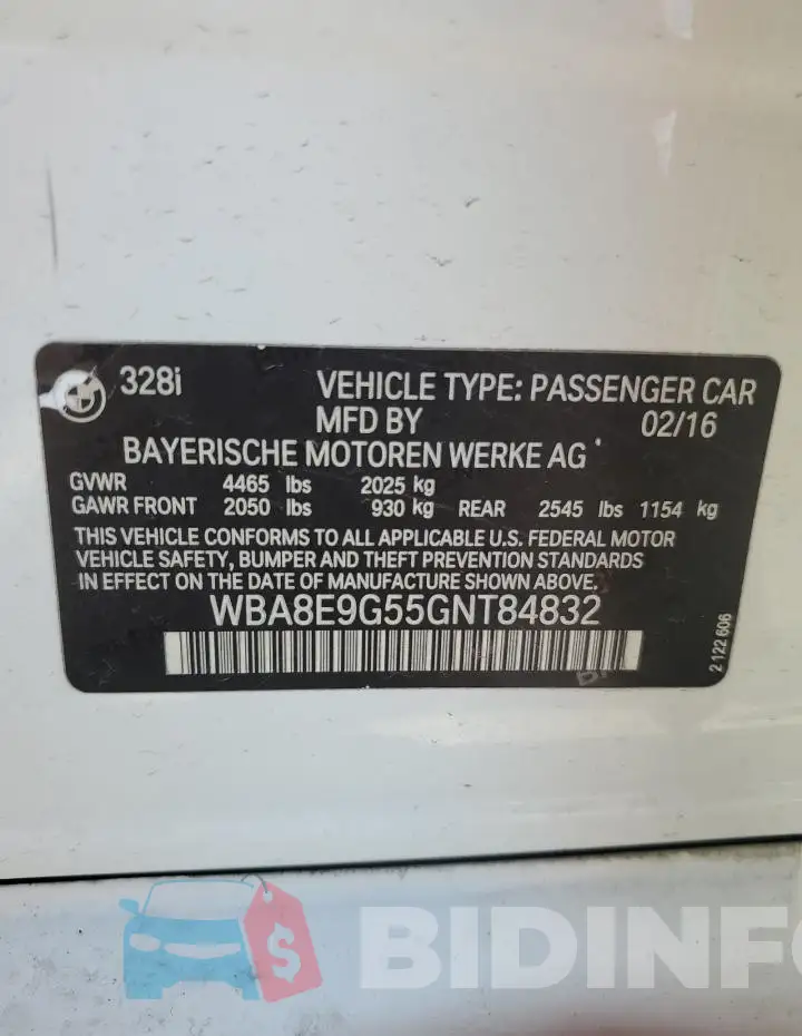 WBA8E9G55GNT84832 Photo# 12
