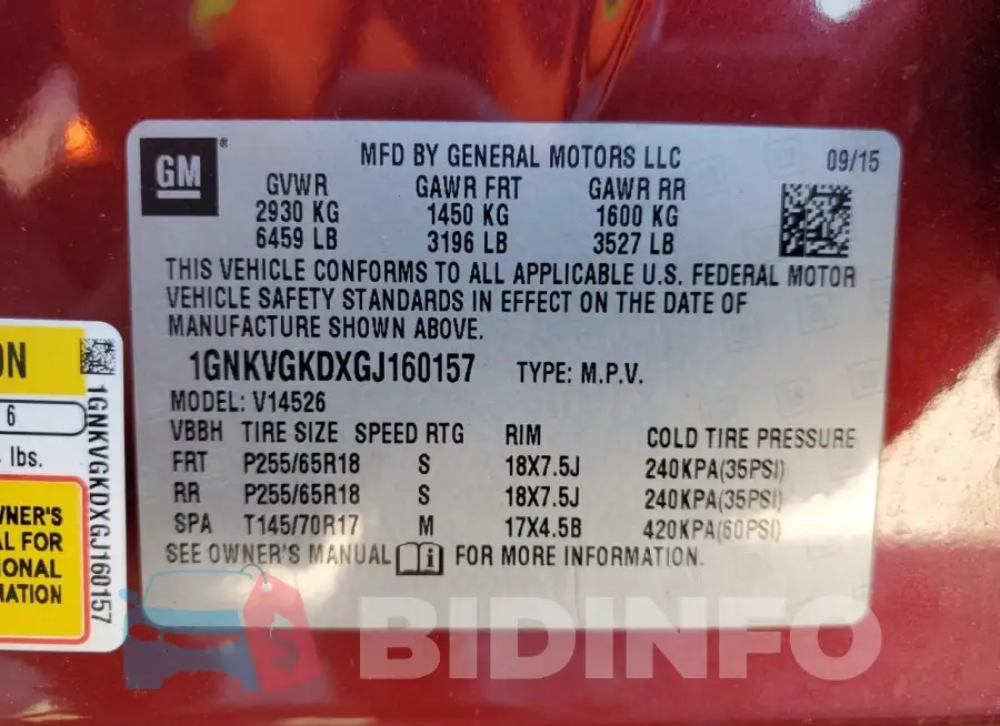 1GNKVGKDXGJ160157 Photo# 14