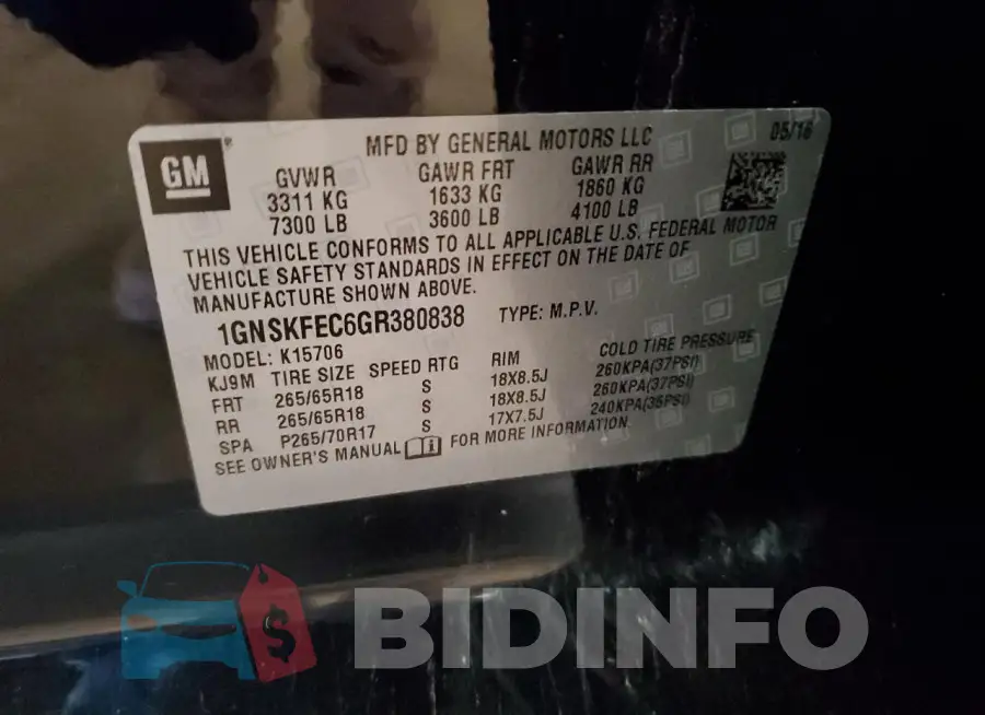 1GNSKFEC6GR380838 Photo# 13