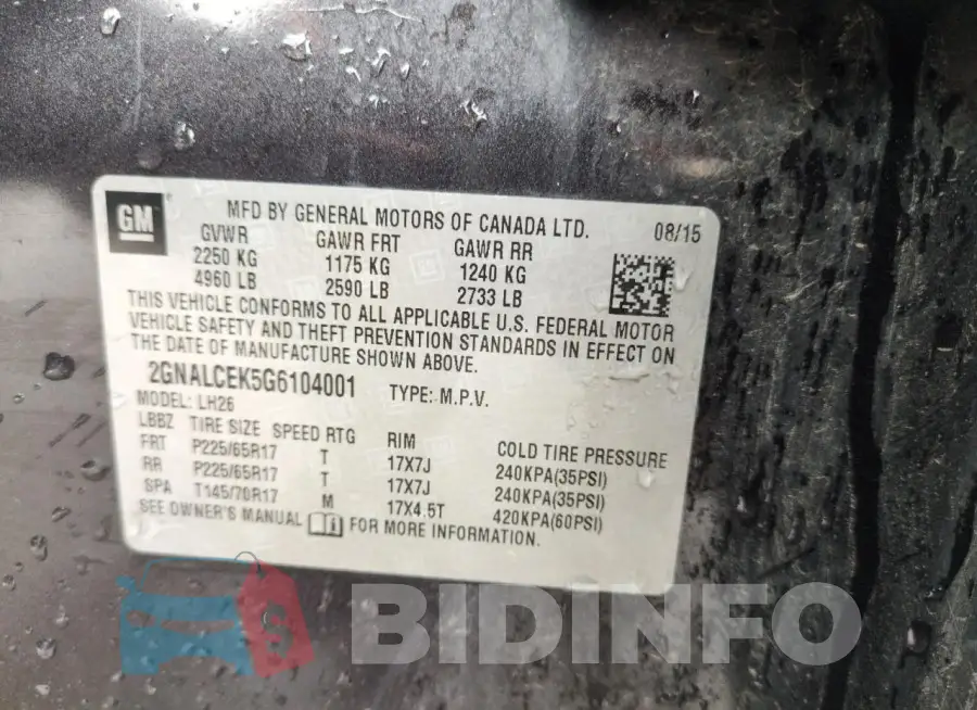 2GNALCEK5G6104001 Photo# 13