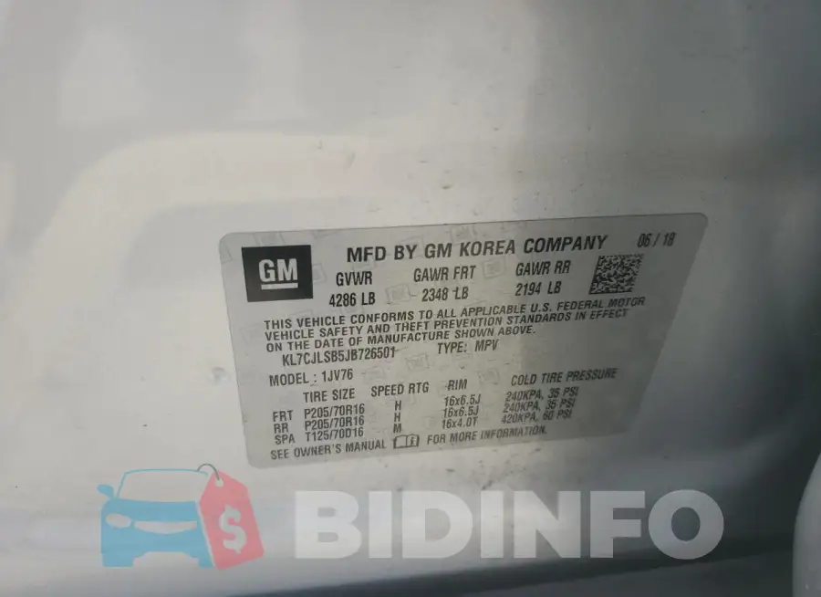 KL7CJLSB5JB726501 Photo# 13