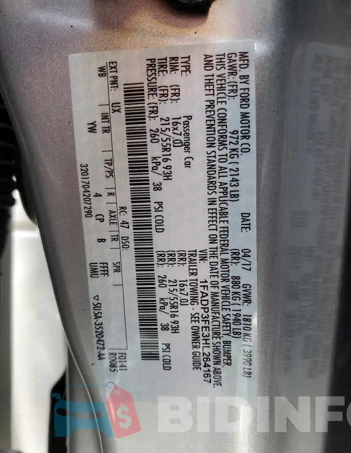 1FADP3FE3HL264167 Photo# 12
