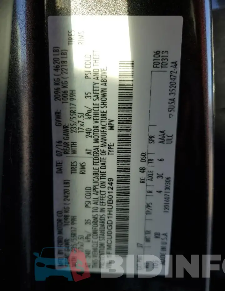 1FMCU0GD1HUB01249 Photo# 13
