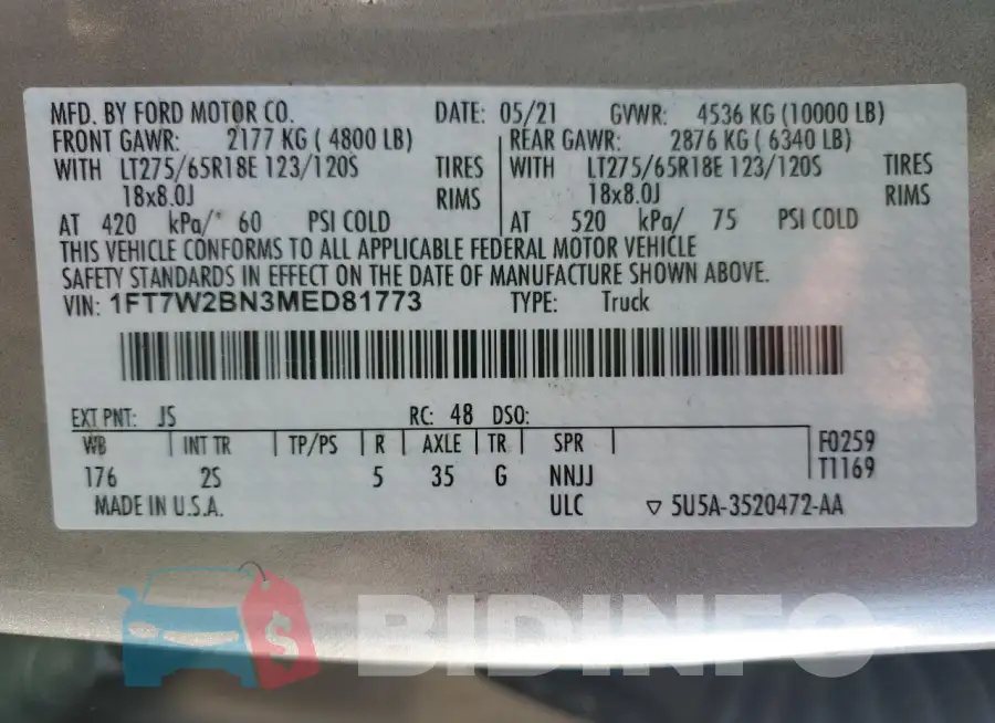 1FT7W2BN3MED81773 Photo# 12 1FT7W2BN3MED81773 Photo# 12