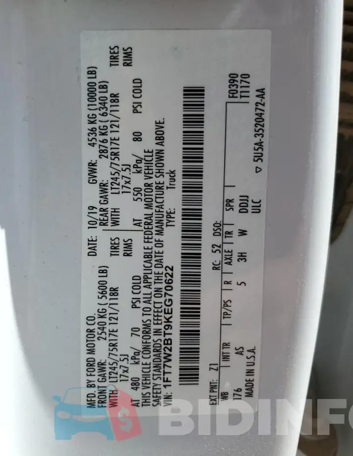 1FT7W2BT9KEG70622 Photo# 12
