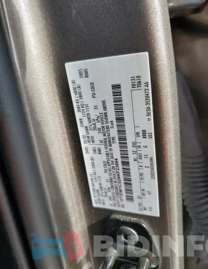 1FTEW1C52NKF23694 Photo# 12