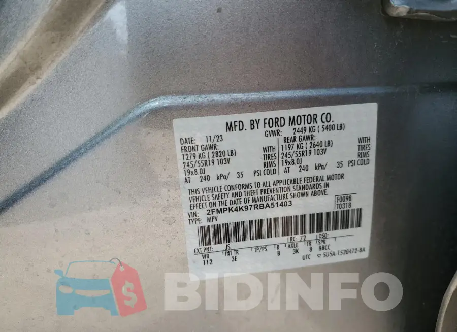 2FMPK4K97RBA51403 Photo# 13