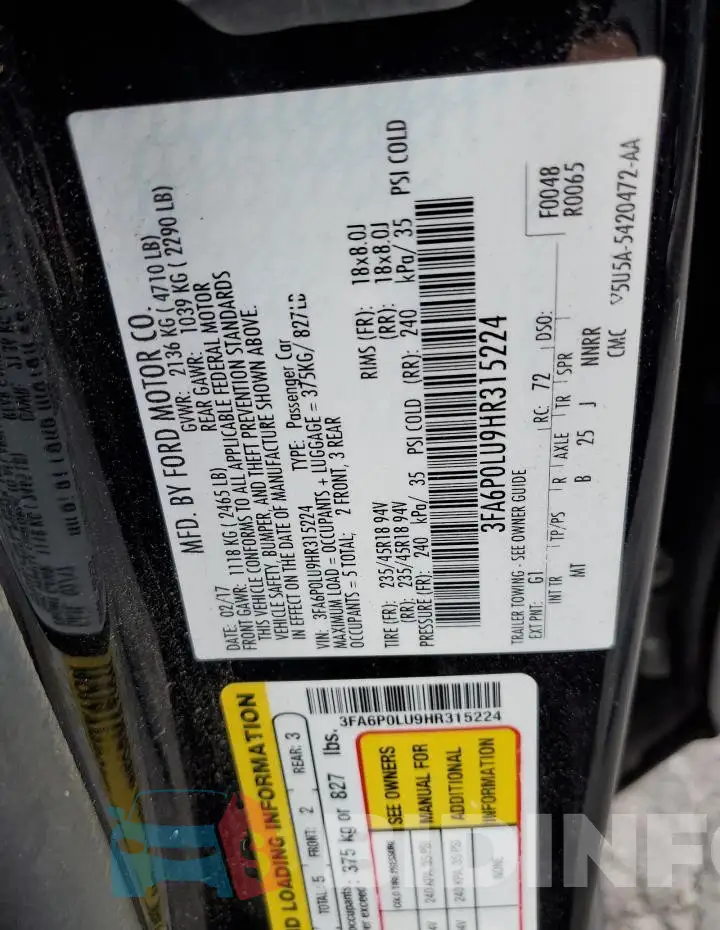 3FA6P0LU9HR315224 Photo# 13