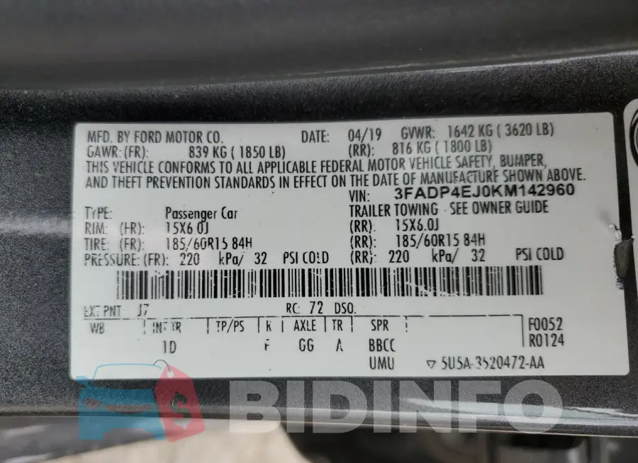 3FADP4EJ0KM142960 Photo# 12