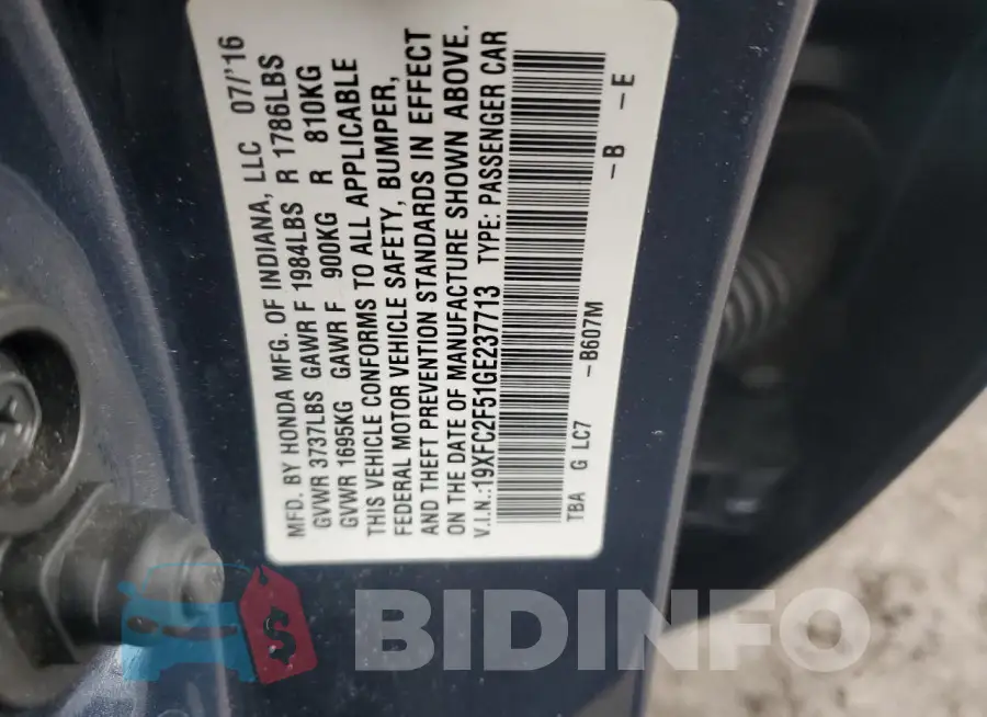 19XFC2F51GE237713 Photo# 12