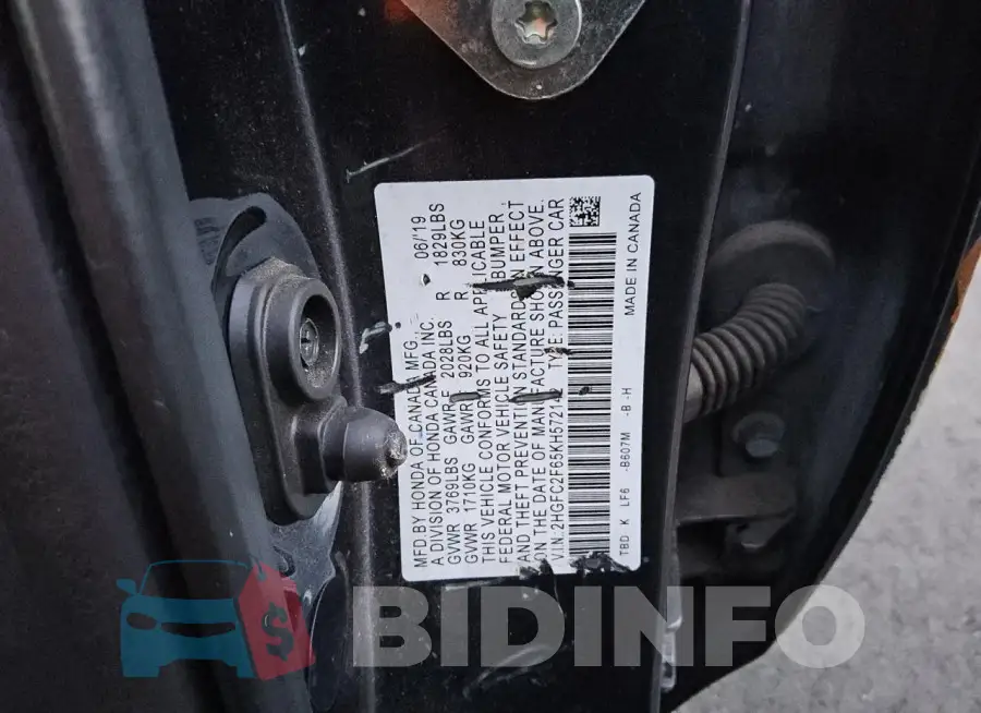 2HGFC2F65KH572142 Photo# 12